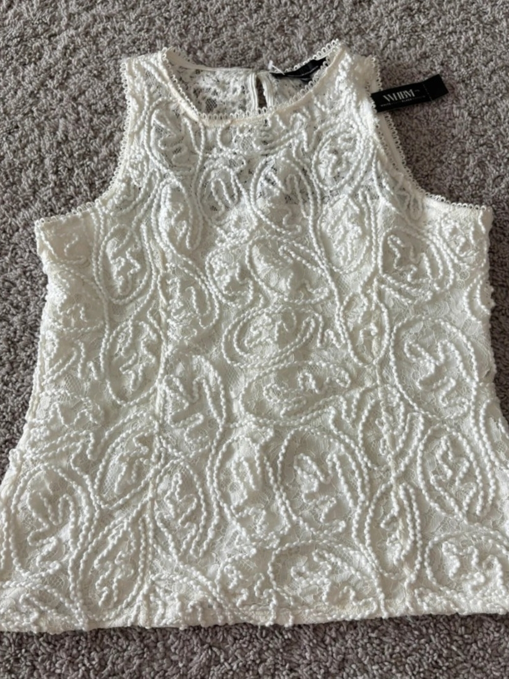 White House Black Market White Beaded Sleeveless Shell Top